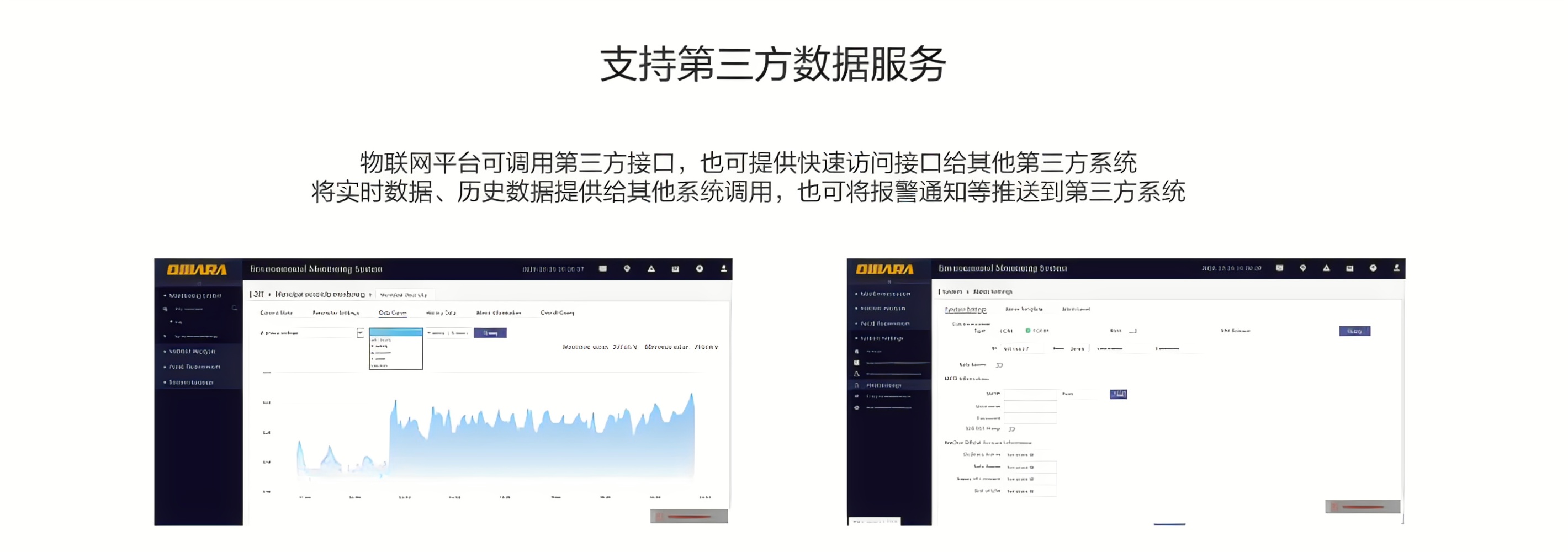物聯網平臺可調用第三方接口,也可提供快速訪問接口給其他第三方系統,將實時數據、歷史數據提供給其他系統調用,也可將報警通知等推送到第三方系統 物聯網平臺可調用第三方接口,也可提供快速訪問接口給其他第三方系統,將實時數據、歷史數據提供給其他系統調用,也可將報警通知等推送到第三方系統